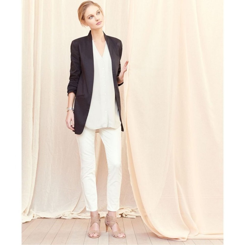 Eileen Fisher Long Polished Ramie Jacket Black Size 8P Petite